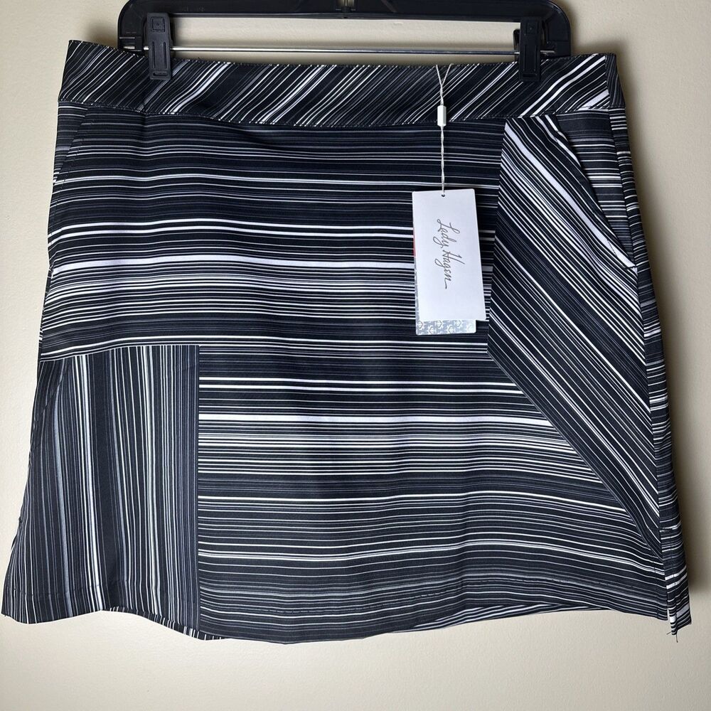 Lady Hagen Women's Golf Skort Button Pocket Black White Size 10 Moisture Wicking